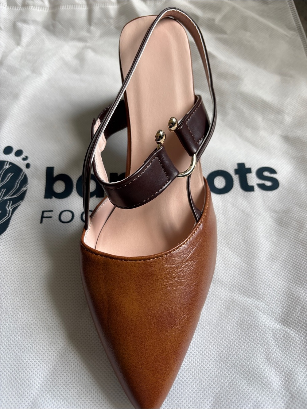 Bareroots New Women's Brown Pointed-Toe Slingback Flats